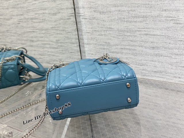 Dior專櫃2022新款三格mini小包 迪奧三格雲霧藍Classic Lady戴妃包 fkd1546